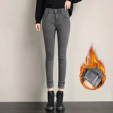 High waist Jeans pants Women Autumn and winter thickening  skinny  elastic and warm