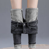 High waist Jeans pants Women Autumn and winter thickening  skinny  elastic and warm